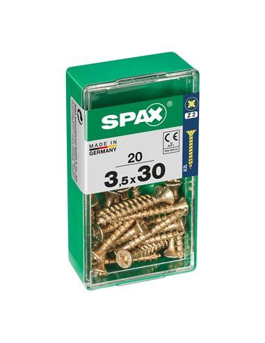 Caixa de 20 unidades de parafuso para madeira Spax com cabeça plana Yellox 3,5x30mm Spax