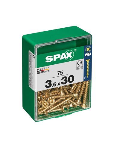 Caixa de 75 unidades de parafusos para madeira Spax com cabeça plana Yellox 3,5x30mm Spax