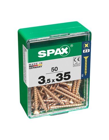 Caixa de 50 unidades de parafusos para madeira Spax com cabeça plana Yellox 3,5x35mm Spax