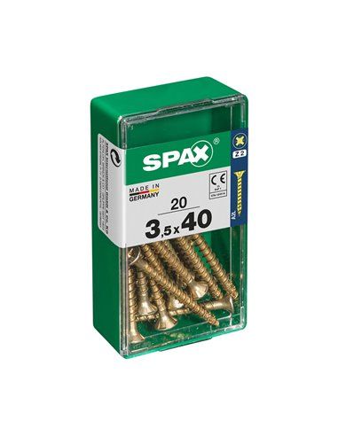 Caixa de 20 unidades de parafuso para madeira Spax com cabeça plana Yellox 3,5x40mm Spax