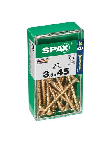 Caixa de 20 unidades de parafuso para madeira Spax com cabeça plana Yellox 3,5x45mm Spax