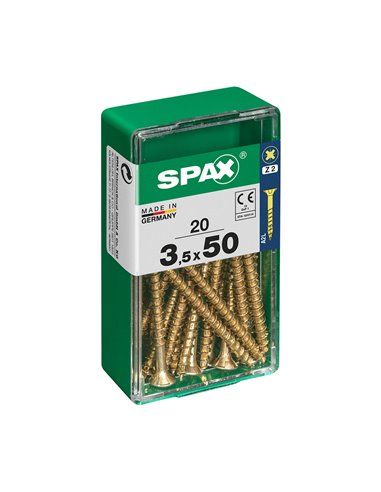 Caixa de 20 unidades de parafuso para madeira Spax com cabeça plana Yellox 3,5x50mm Spax