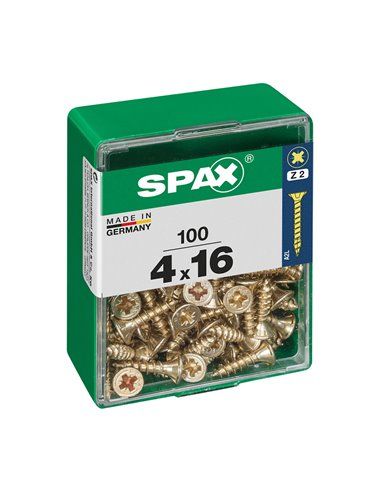 Caixa de 100 unidades de parafusos de cabeça chata para madeira em Yellox 4,0x16mm Spax