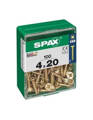 Caixa de 100 unidades de parafusos de cabeça chata para madeira em Yellox 4,0x20mm Spax