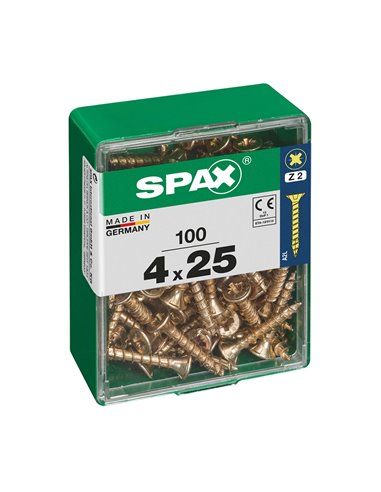 CAJA 100 uds. TORNILLO MADERA SPAX CAB. PLANA YELLOX 4,0x25mm SPAX