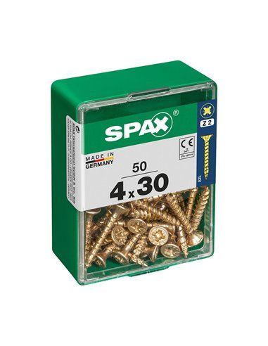 CAJA 50 uds. TORNILLO MADERA SPAX CAB. PLANA YELLOX 4,0x30mm SPAX