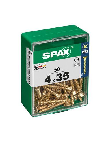 Caixa de 50 unidades de parafusos de cabeça chata para madeira em Yellox 4,0x35mm Spax