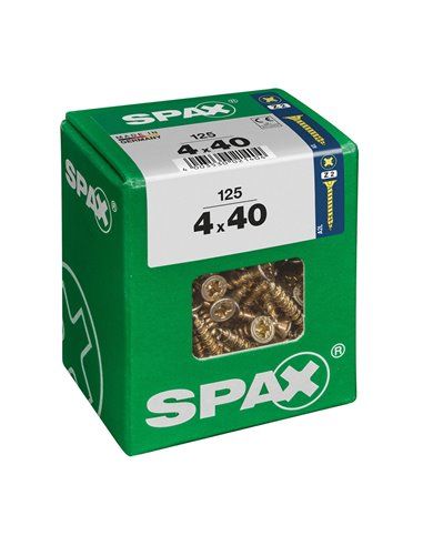 Caixa de 125 unidades de parafusos para madeira com cabeça chata em Yellox 4,0x40mm Spax