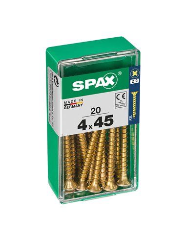 Caixa de 20 unidades de parafusos de cabeça chata para madeira em Yellox 4,0x45mm Spax