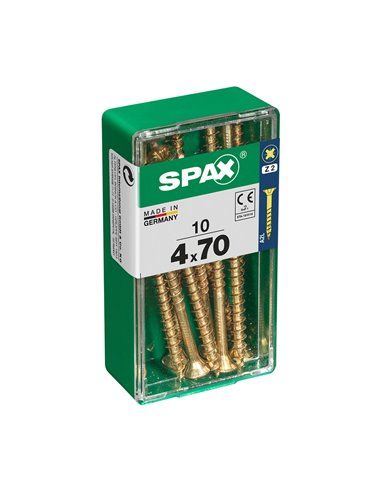 CAJA 10 uds. TORNILLO MADERA SPAX CAB. PLANA YELLOX 4,0x70mm SPAX