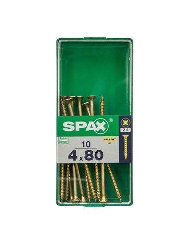 CAJA 10 uds. TORNILLO MADERA SPAX CAB. PLANA YELLOX 4,0x80mm SPAX