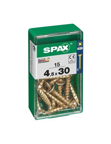 CAJA 15 uds. TORNILLO MADERA SPAX CAB. PLANA YELLOX 4,5x30mm SPAX