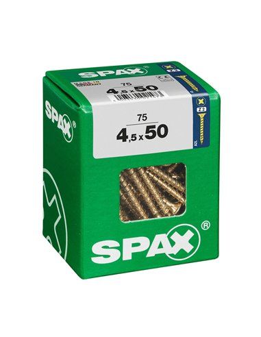 CAJA 75 uds. TORNILLO MADERA SPAX CAB. PLANA YELLOX 4,5x50mm SPAX