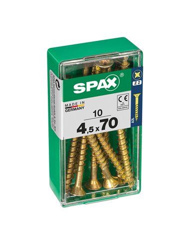 CAJA 10 uds. TORNILLO MADERA SPAX CAB. PLANA YELLOX 4,5x70mm SPAX