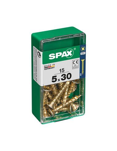 Caixa de 15 unidades de parafuso para madeira Spax com cabeça plana Yellox 5,0x30mm Spax