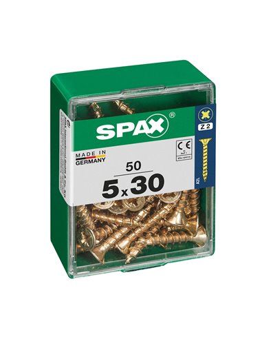 CAJA 50 uds. TORNILLO MADERA SPAX CAB. PLANA YELLOX 5,0x30mm SPAX