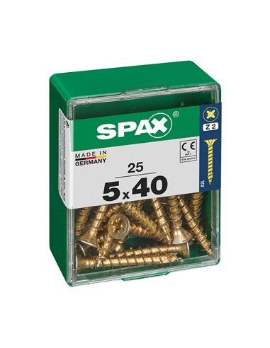 Caixa de 25 unidades de parafuso para madeira Spax com cabeça plana Yellox 5,0x40mm Spax