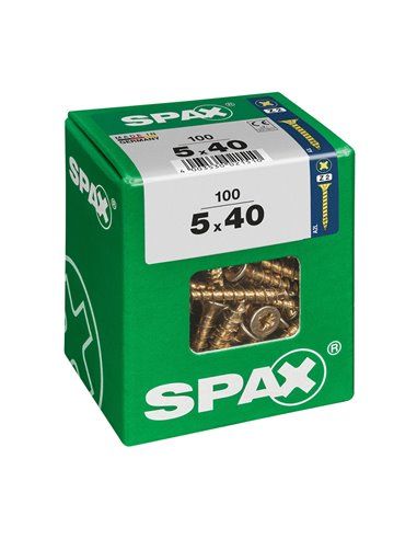 CAJA 100 uds. TORNILLO MADERA SPAX CAB. PLANA YELLOX 5,0x40mm SPAX