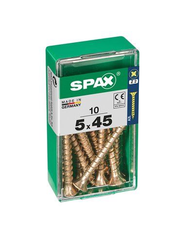 CAJA 10 uds. TORNILLO MADERA SPAX CAB. PLANA YELLOX 5,0x45mm SPAX