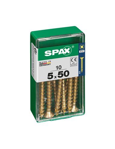 Caixa de 10 unidades de parafuso para madeira Spax com cabeça plana Yellox 5,0x50mm Spax