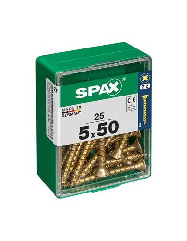 CAJA 25 uds. TORNILLO MADERA SPAX CAB. PLANA YELLOX 5,0x50mm SPAX