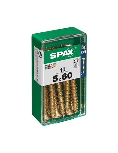 Caixa de 10 unidades de parafuso para madeira Spax com cabeça plana Yellox 5,0x60mm Spax