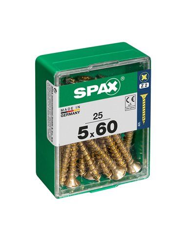 CAJA 25 uds. TORNILLO MADERA SPAX CAB. PLANA YELLOX 5,0x60mm SPAX