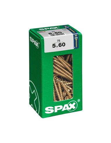 Caixa de 75 unidades de parafusos para madeira Spax com cabeça plana Yellox 5,0x60mm Spax