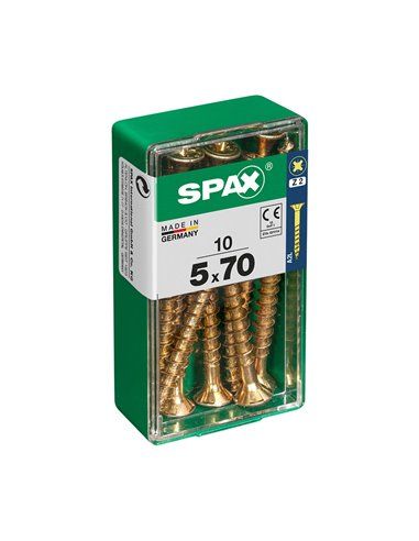 CAJA 10 uds. TORNILLO MADERA SPAX CAB. PLANA YELLOX 5,0x70mm SPAX