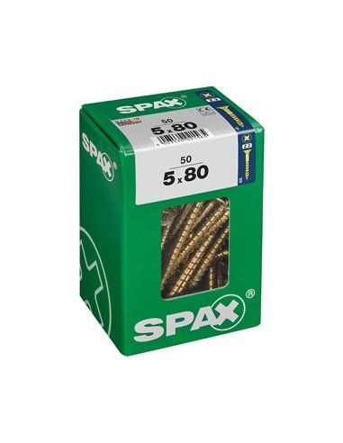 CAJA 50 uds. TORNILLO MADERA SPAX CAB. PLANA YELLOX 5,0x80mm SPAX