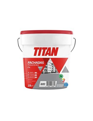 PINTURA ACRÍLICA FACHADAS MATE F-4 BLANCO  15l TITAN 125670015