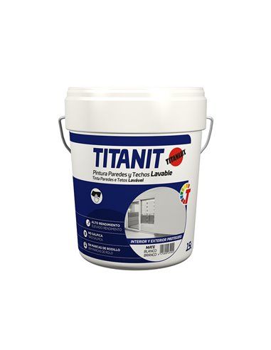 PINTURA PARA PAREDES Y TECHOS LAVABLE TITANIT MATE BLANCO INTERIOR Y EXTERIORES PROTEGIDOS  15l TITANLUX 029190015