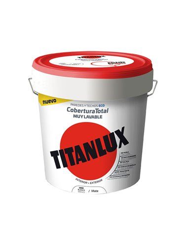 PINTURA PLÁSTICA LAVABLE MATE INTERIOR-EXTERIOR  COBERTURA TOTAL BLANCO 4l TITANLUX 06T100005