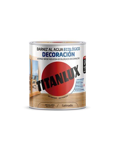 BARNIZ AL AGUA ECOLÓGICO DECORACIÓN SATINADO INCOLORO 750ml TITANLUX M21100034