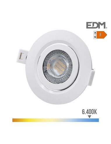 DOWNLIGHT LED EMPOTRAR 9W 806Lm RA80 6400K REDONDO MARCO BLANCO EDM