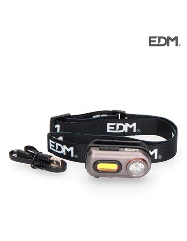 LINTERNA DE CABEZA FRONTAL 2 LEDS 3W+5W 400lm RECARGABLE. EDM