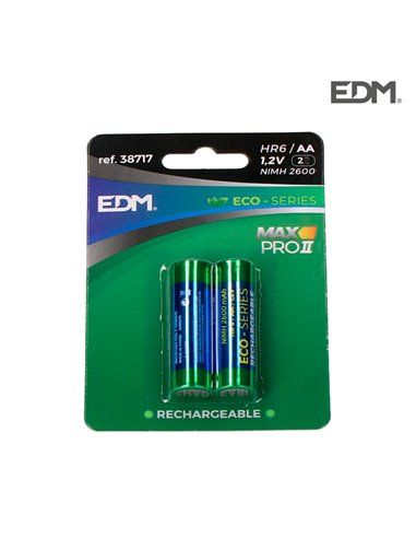 PILA RECARGABLE ECO-SERIES EDM AA - LR06 2600mA (BLISTER 2 PILAS)  Ø14,5x50,5mm