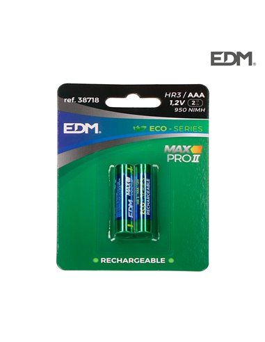 PILA EDM RECARGABLE ECO-SERIES AAA - LR03 950mA (BLISTER 2 UNID)  Ø10,5x44,5mm