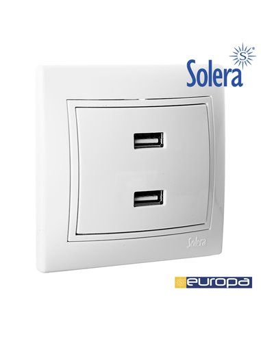 Carregador Série Europa Duplo USB 230V 5V 4200mA Série Europa Solera ERP2USBU