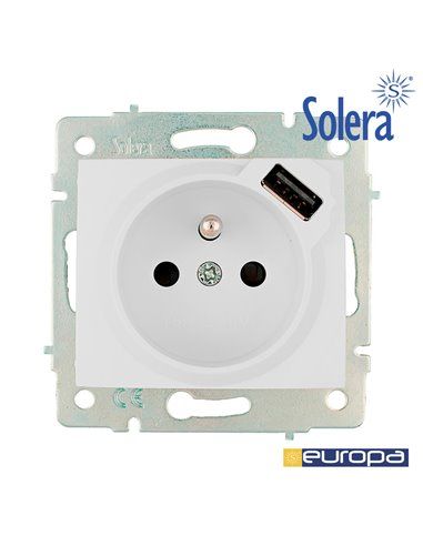 Base Bipolar com t/t com Tomada Francesa 16A 250V com USB com Obturador Série Europa Solera ERP60FUSB