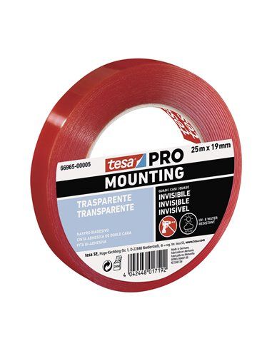 CINTA DOBLE CARA MOUNTING PRO TRANSPARENTE 25m x 19mm 66965 TESA