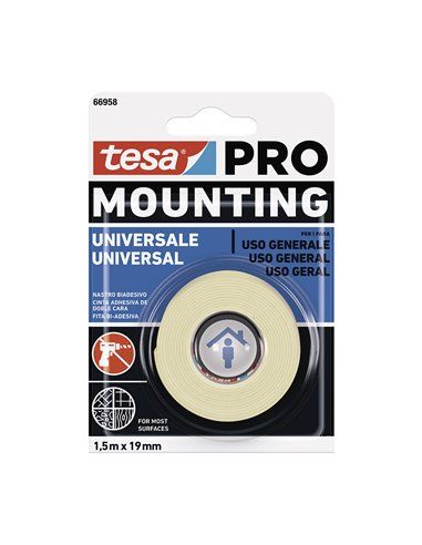 CINTA DOBLE CARA MOUNTING PRO UNIVERSAL. 1.5m x 19mm 66958 TESA