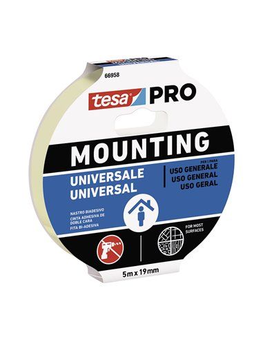 CINTA DOBLE CARA MOUNTING PRO UNIVERSAL. 5m x 19mm 66958 TESA