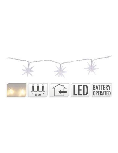 GUIRNALDA A PILAS FIJA 10 LEDS ESTRELLAS DECORATIVAS Ø 45mm LUZ BLANCO FRIO 1m