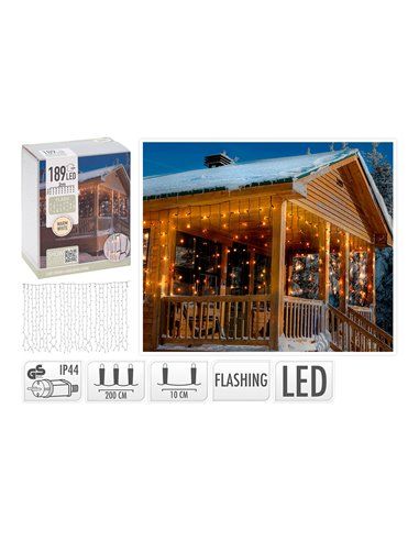 Cortina 189 LEDs Flash Branco Quente 2x0,7m