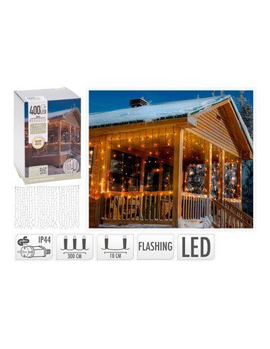 Cortina 400 LEDs Flash Branco Quente 3x1m