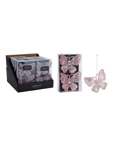 Conjunto de 2 unidades de decoração com pingente de borboleta rosa brilhante