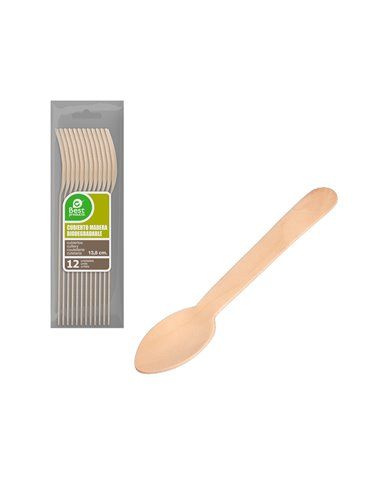 Saco com 12 Colheres de Sobremesa/Café de Madeira 13,8cm Melhores Produtos Verde