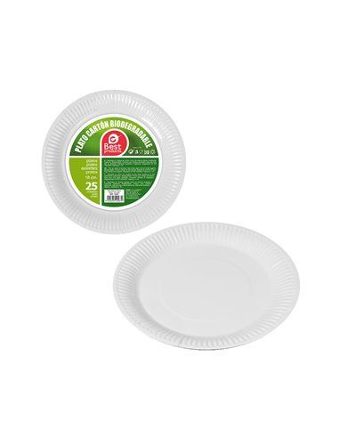 PACK CON 25UNID. PLATOS POSTRE BLANCOS CARTÓN 18CM BEST PRODUCTS GREEN