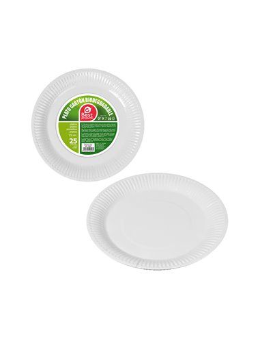 PACK CON 25UNID. PLATOS BLANCOS CARTÓN 23CM BEST PRODUCTS GREEN